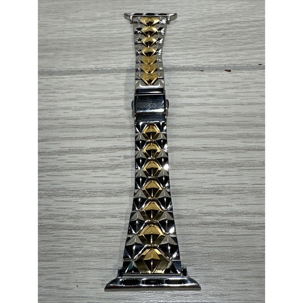 Apple Watch Band Stainless Steel Shiny Goldtone & Silvertone Pattern